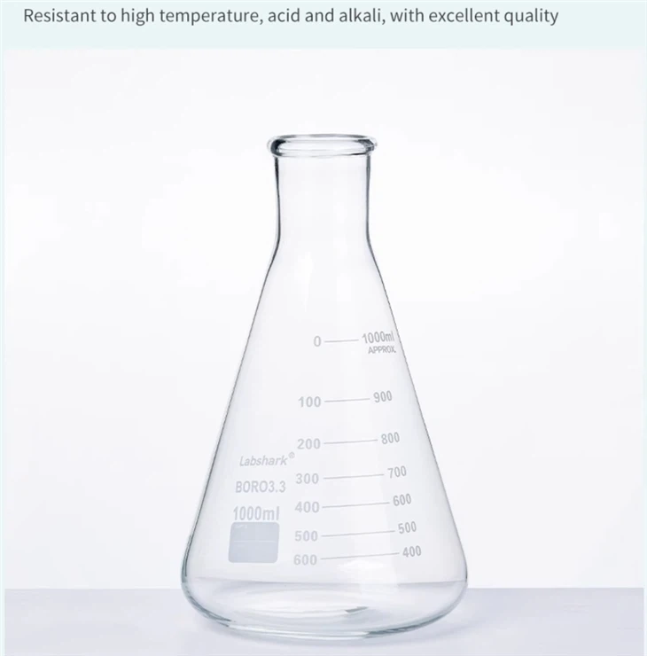 BKMAM 100ml 250ml 500ml Laboratory Use Transparent Heat Resistant Borosilicate 3.3 Glass Conical Flask Bottle