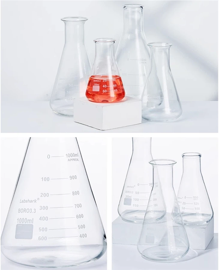 BKMAM Lab Glassware High Quality 50ml-10000ml Borosilicate Glass Erlenmeyer Flask Conical Flask With Graduations