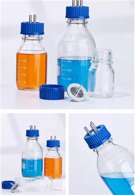 高品質化学実験室ガラス器具機器 1000 ミリリットルフィード詰め替えボトルリアクターボトルダブルキャップ発酵
